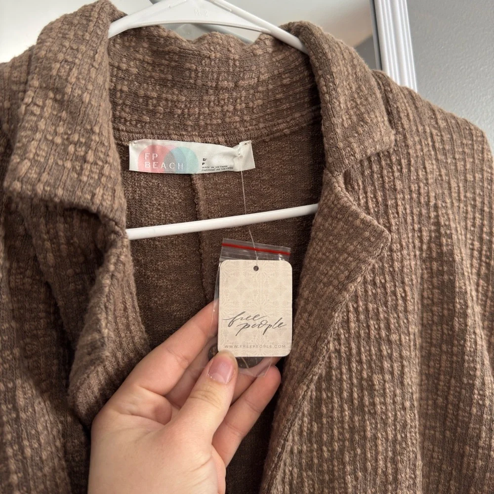 Free People Beach Reign Textured Knit Blazer in Brown Size Small